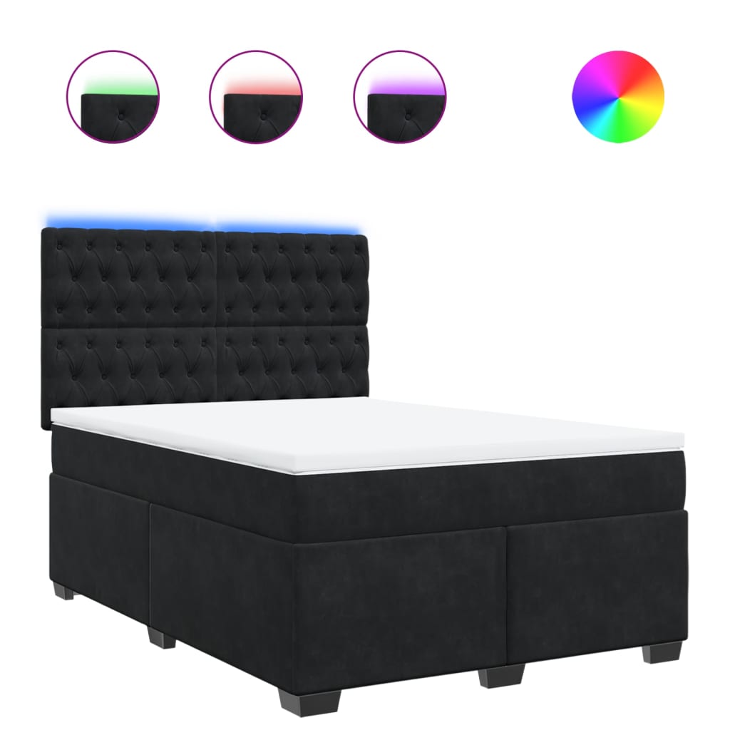 vidaXL Κρεβάτι Boxspring με Στρώμα Μαύρο 140x190 εκ. Βελούδινο