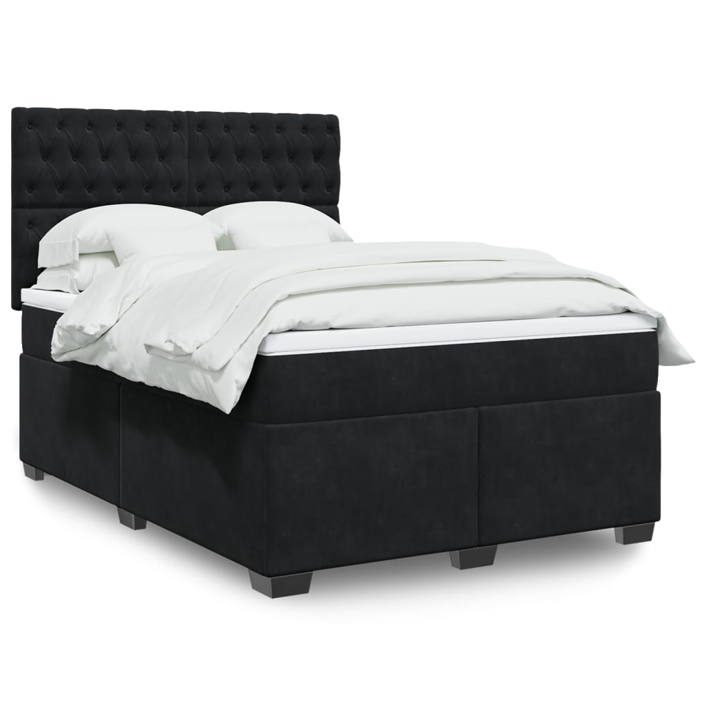 vidaXL Κρεβάτι Boxspring με Στρώμα Μαύρο 140x190 εκ. Βελούδινο