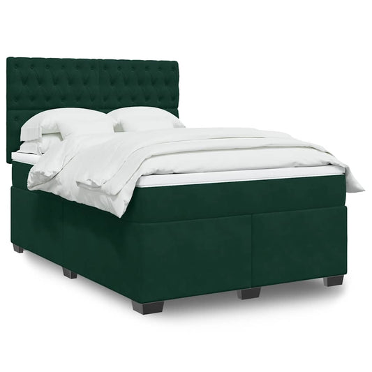 vidaXL Κρεβάτι Boxspring με Στρώμα Σκούρο Πράσινο 140x190εκ. Βελούδινο