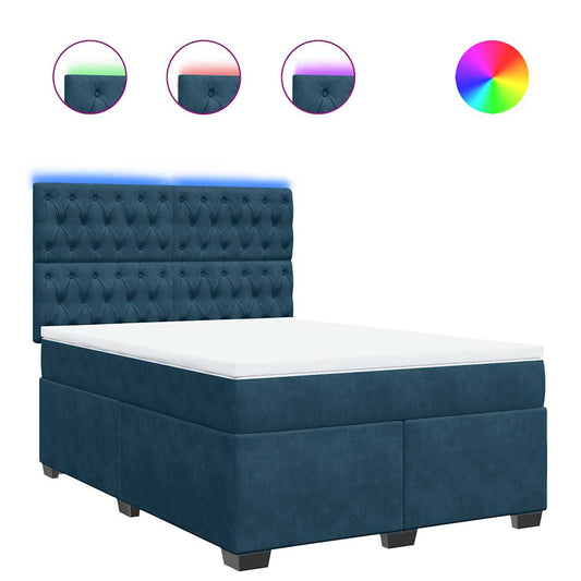 vidaXL Κρεβάτι Boxspring με Στρώμα Μπλε 140x190 εκ. Βελούδινο