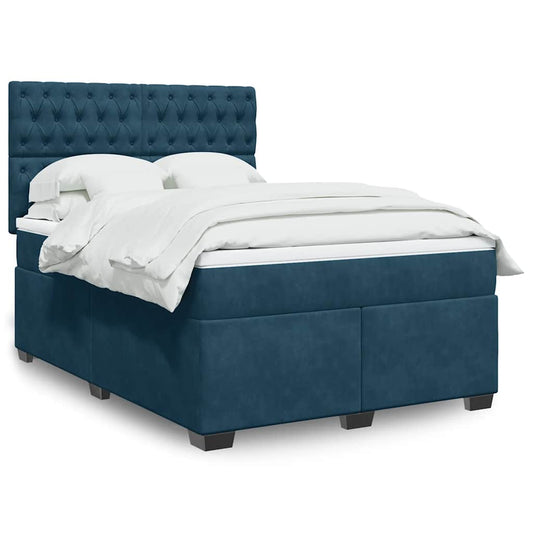 vidaXL Κρεβάτι Boxspring με Στρώμα Μπλε 140x190 εκ. Βελούδινο