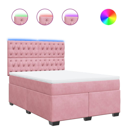 vidaXL Κρεβάτι Boxspring με Στρώμα Ροζ 140x190 εκ. Βελούδινο