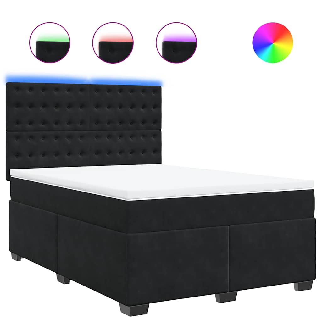 vidaXL Κρεβάτι Boxspring με Στρώμα Μαύρο 140x190 εκ. Βελούδινο