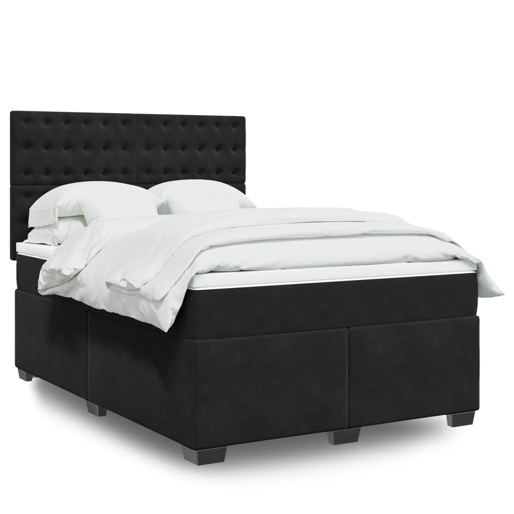 vidaXL Κρεβάτι Boxspring με Στρώμα Μαύρο 140x190 εκ. Βελούδινο
