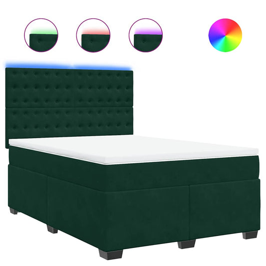 vidaXL Κρεβάτι Boxspring με Στρώμα Σκούρο Πράσινο 140x190εκ. Βελούδινο