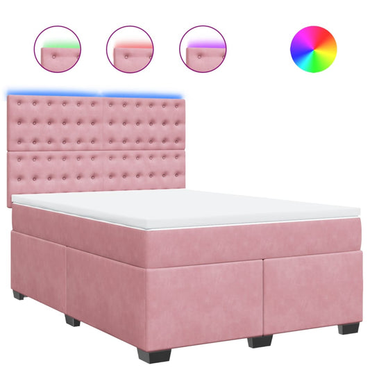 vidaXL Κρεβάτι Boxspring με Στρώμα Ροζ 140x190 εκ. Βελούδινο