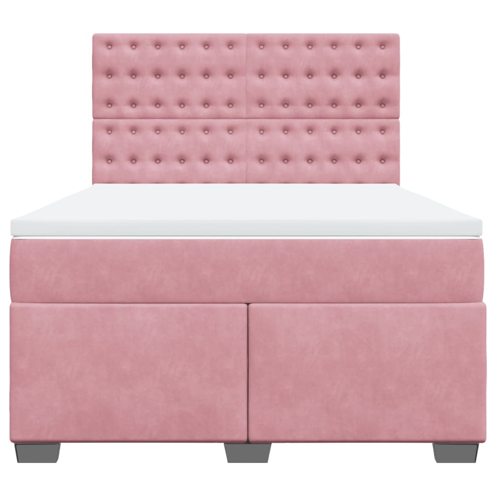 vidaXL Κρεβάτι Boxspring με Στρώμα Ροζ 140x190 εκ. Βελούδινο