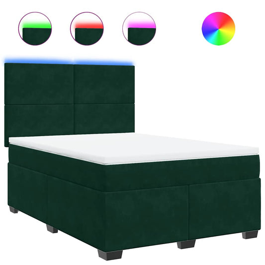 vidaXL Κρεβάτι Boxspring με Στρώμα Σκούρο Πράσινο 140x200εκ. Βελούδινο