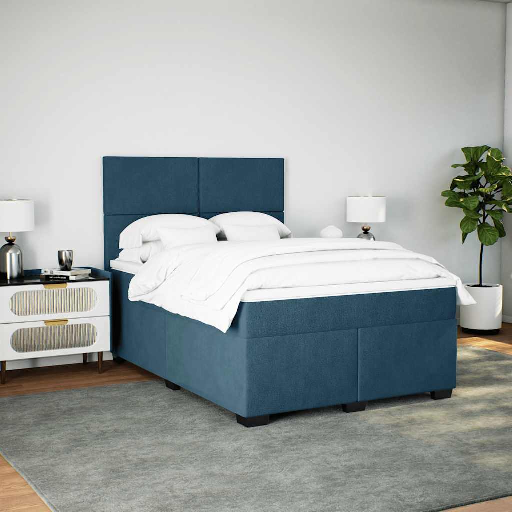 vidaXL Κρεβάτι Boxspring με Στρώμα Μπλε 140x200 εκ. Βελούδινο
