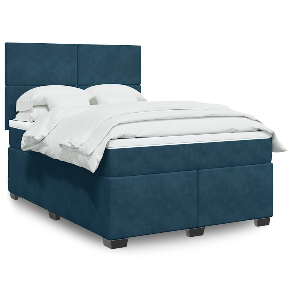 vidaXL Κρεβάτι Boxspring με Στρώμα Μπλε 140x200 εκ. Βελούδινο