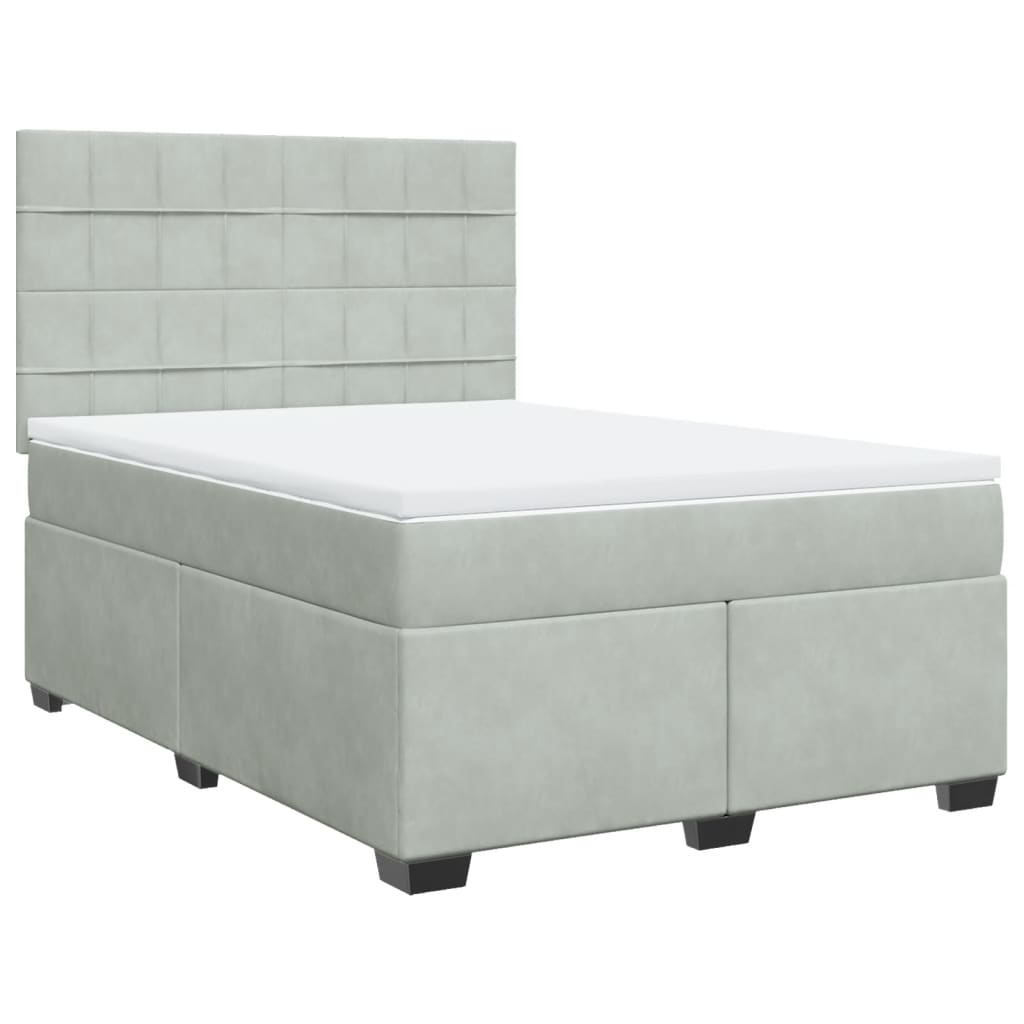 vidaXL Κρεβάτι Boxspring με Στρώμα Ανοιχτό Γκρι 140x200 εκ. Βελούδινο