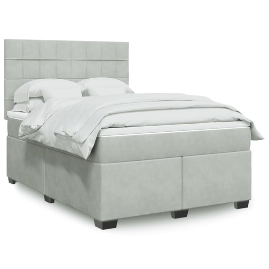 vidaXL Κρεβάτι Boxspring με Στρώμα Ανοιχτό Γκρι 140x200 εκ. Βελούδινο