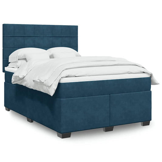 vidaXL Κρεβάτι Boxspring με Στρώμα Μπλε 140x200 εκ. Βελούδινο