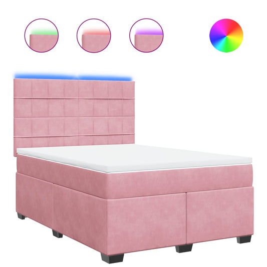 vidaXL Κρεβάτι Boxspring με Στρώμα Ροζ 140x200 εκ. Βελούδινο