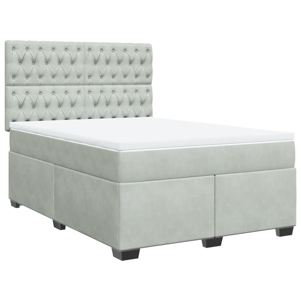 vidaXL Κρεβάτι Boxspring με Στρώμα Ανοιχτό Γκρι 140x200 εκ. Βελούδινο