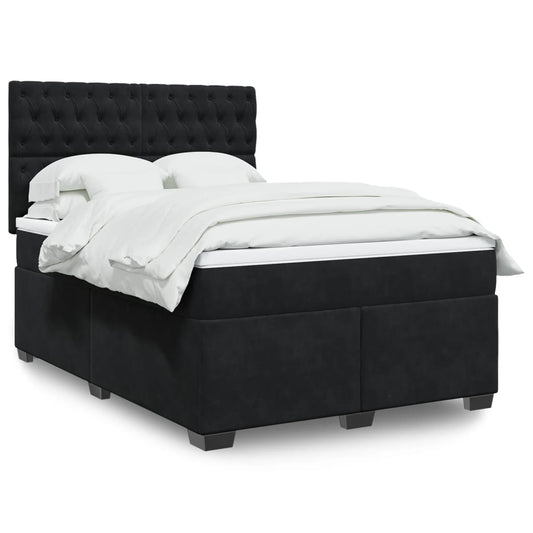 vidaXL Κρεβάτι Boxspring με Στρώμα Μαύρο 140x200 εκ. Βελούδινο