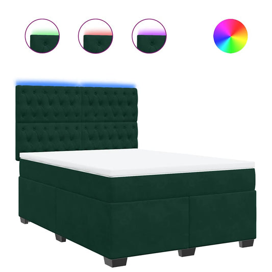 vidaXL Κρεβάτι Boxspring με Στρώμα Σκούρο Πράσινο 140x200εκ. Βελούδινο
