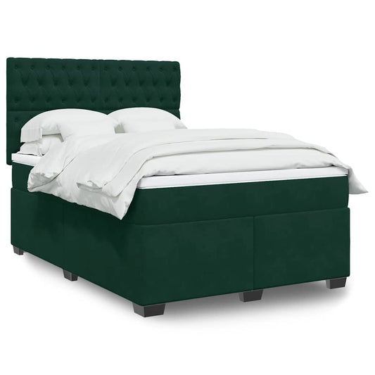vidaXL Κρεβάτι Boxspring με Στρώμα Σκούρο Πράσινο 140x200εκ. Βελούδινο