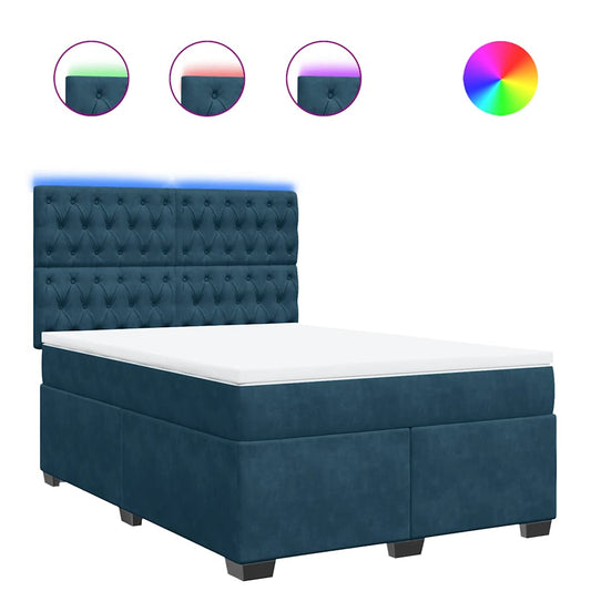 vidaXL Κρεβάτι Boxspring με Στρώμα Μπλε 140x200 εκ. Βελούδινο