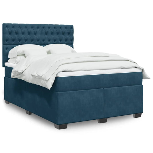 vidaXL Κρεβάτι Boxspring με Στρώμα Μπλε 140x200 εκ. Βελούδινο