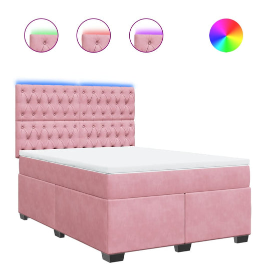 vidaXL Κρεβάτι Boxspring με Στρώμα Ροζ 140x200 εκ. Βελούδινο