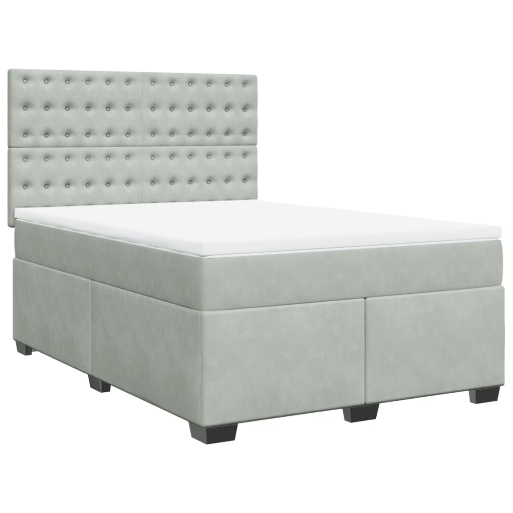 vidaXL Κρεβάτι Boxspring με Στρώμα Ανοιχτό Γκρι 140x200 εκ. Βελούδινο