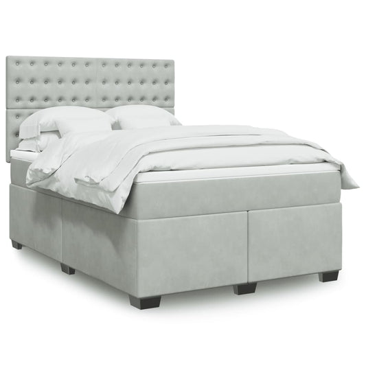 vidaXL Κρεβάτι Boxspring με Στρώμα Ανοιχτό Γκρι 140x200 εκ. Βελούδινο