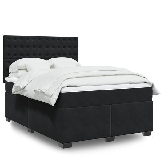 vidaXL Κρεβάτι Boxspring με Στρώμα Μαύρο 140x200 εκ. Βελούδινο