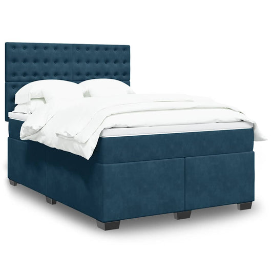 vidaXL Κρεβάτι Boxspring με Στρώμα Μπλε 140x200 εκ. Βελούδινο