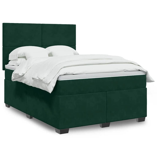 vidaXL Κρεβάτι Boxspring με Στρώμα Σκούρο Πράσινο 160x200εκ. Βελούδινο