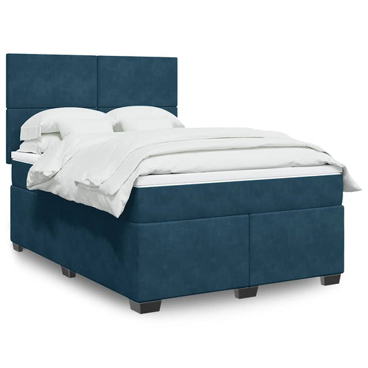 vidaXL Κρεβάτι Boxspring με Στρώμα Μπλε 160x200 εκ. Βελούδινο