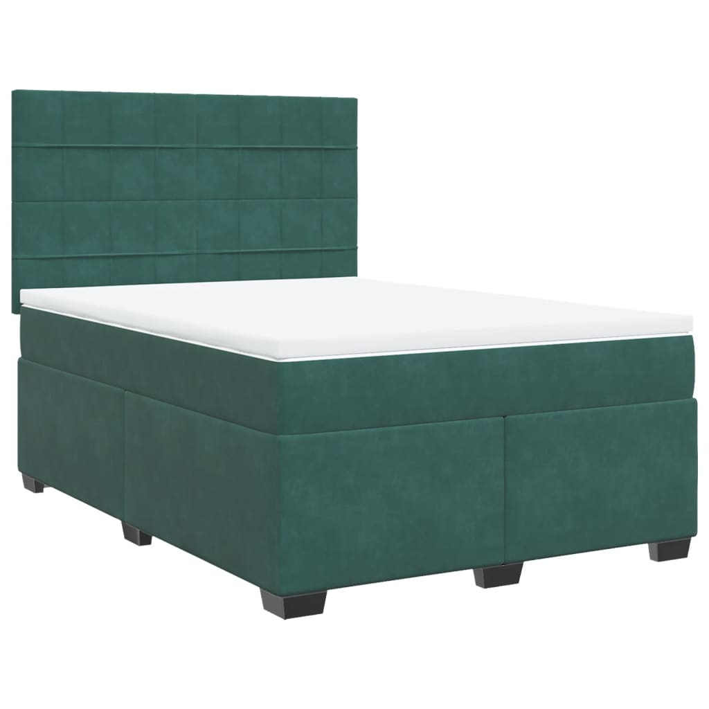 vidaXL Κρεβάτι Boxspring με Στρώμα Σκούρο Πράσινο 160x200εκ. Βελούδινο