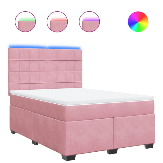 vidaXL Κρεβάτι Boxspring με Στρώμα Ροζ 160x200 εκ. Βελούδινο