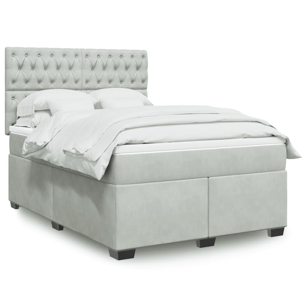 vidaXL Κρεβάτι Boxspring με Στρώμα Ανοιχτό Γκρι 160x200 εκ. Βελούδινο
