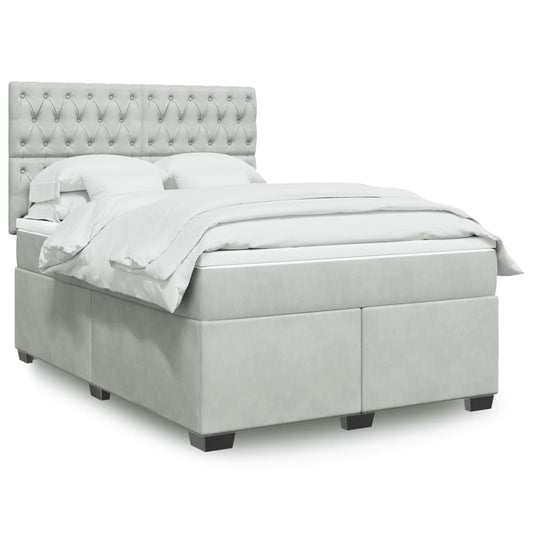 vidaXL Κρεβάτι Boxspring με Στρώμα Ανοιχτό Γκρι 160x200 εκ. Βελούδινο