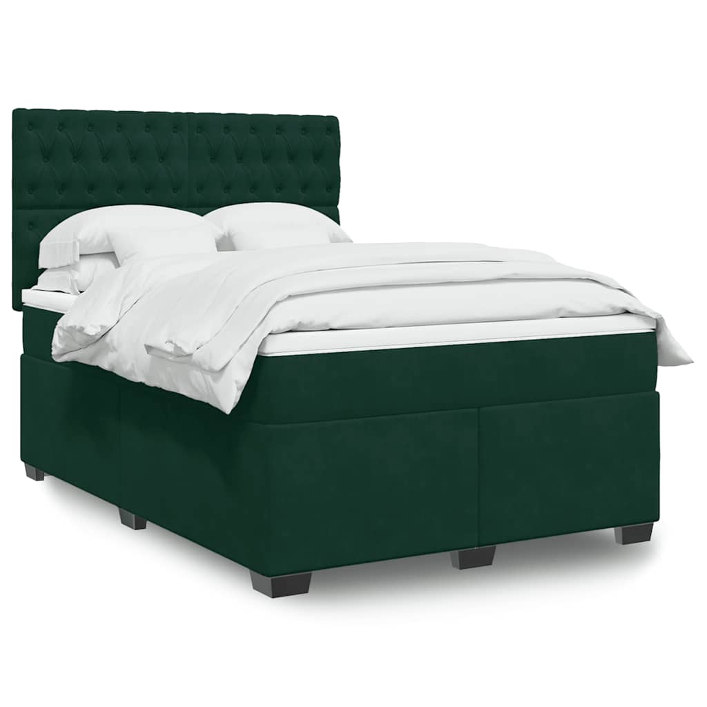 vidaXL Κρεβάτι Boxspring με Στρώμα Σκούρο Πράσινο 160x200εκ. Βελούδινο