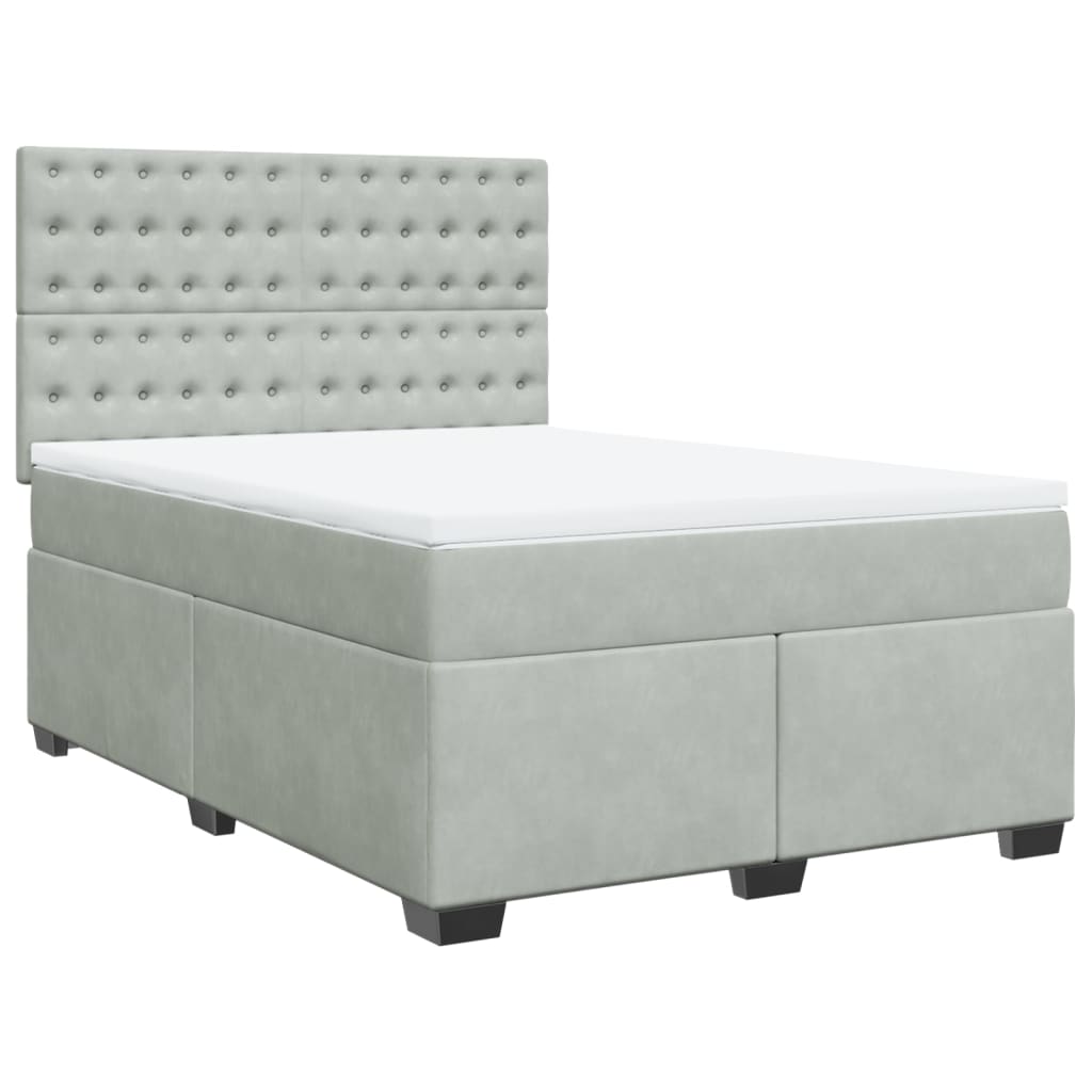 vidaXL Κρεβάτι Boxspring με Στρώμα Ανοιχτό Γκρι 160x200 εκ. Βελούδινο