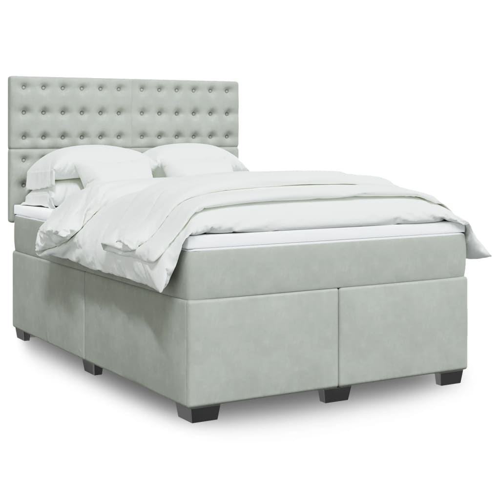 vidaXL Κρεβάτι Boxspring με Στρώμα Ανοιχτό Γκρι 160x200 εκ. Βελούδινο