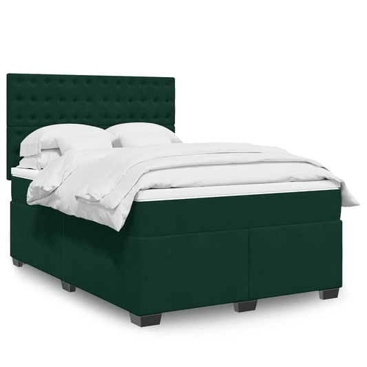 vidaXL Κρεβάτι Boxspring με Στρώμα Σκούρο Πράσινο 160x200εκ. Βελούδινο