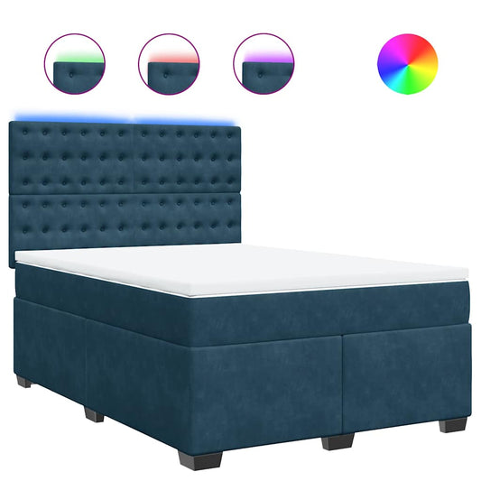 vidaXL Κρεβάτι Boxspring με Στρώμα Μπλε 160x200 εκ. Βελούδινο