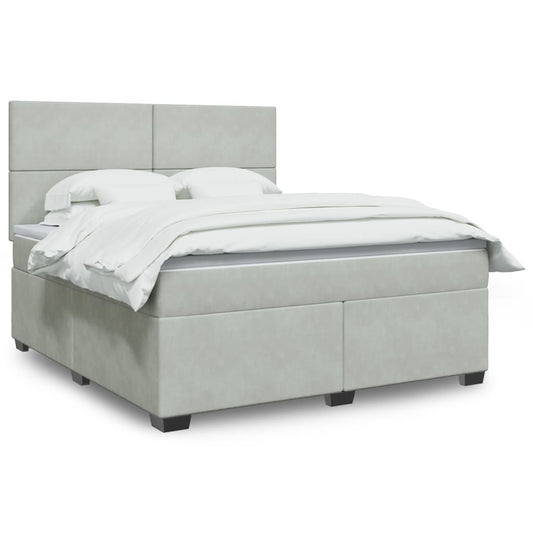 vidaXL Κρεβάτι Boxspring με Στρώμα Ανοιχτό Γκρι 180x200 εκ. Βελούδινο