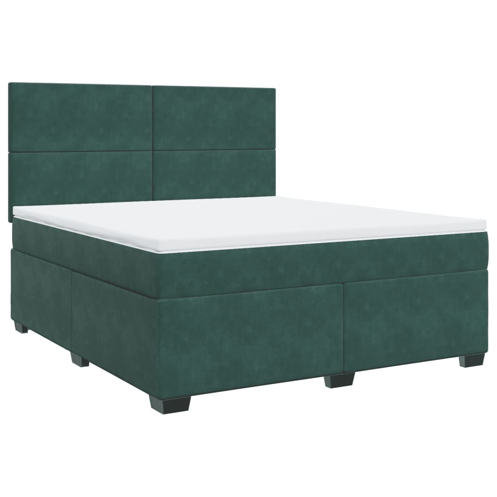 vidaXL Κρεβάτι Boxspring με Στρώμα Σκούρο Πράσινο 180x200εκ. Βελούδινο