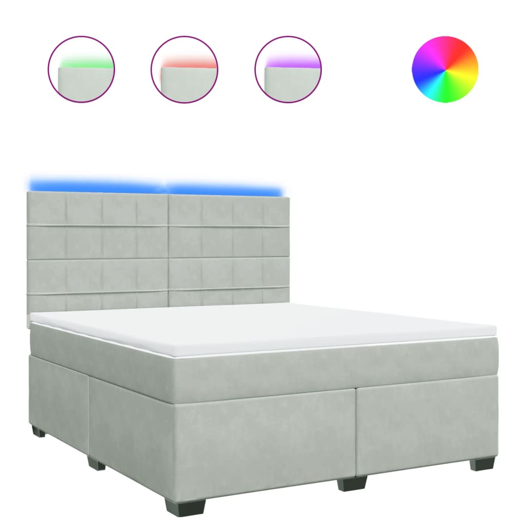 vidaXL Κρεβάτι Boxspring με Στρώμα Ανοιχτό Γκρι 180x200 εκ. Βελούδινο