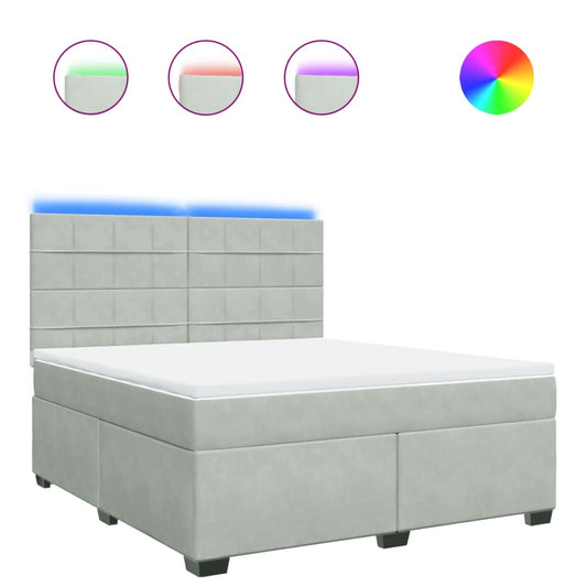 vidaXL Κρεβάτι Boxspring με Στρώμα Ανοιχτό Γκρι 180x200 εκ. Βελούδινο