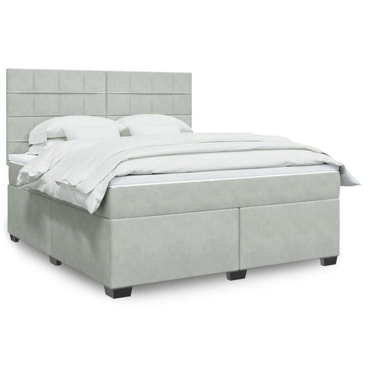 vidaXL Κρεβάτι Boxspring με Στρώμα Ανοιχτό Γκρι 180x200 εκ. Βελούδινο