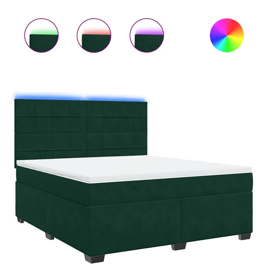 vidaXL Κρεβάτι Boxspring με Στρώμα Σκούρο Πράσινο 180x200εκ. Βελούδινο