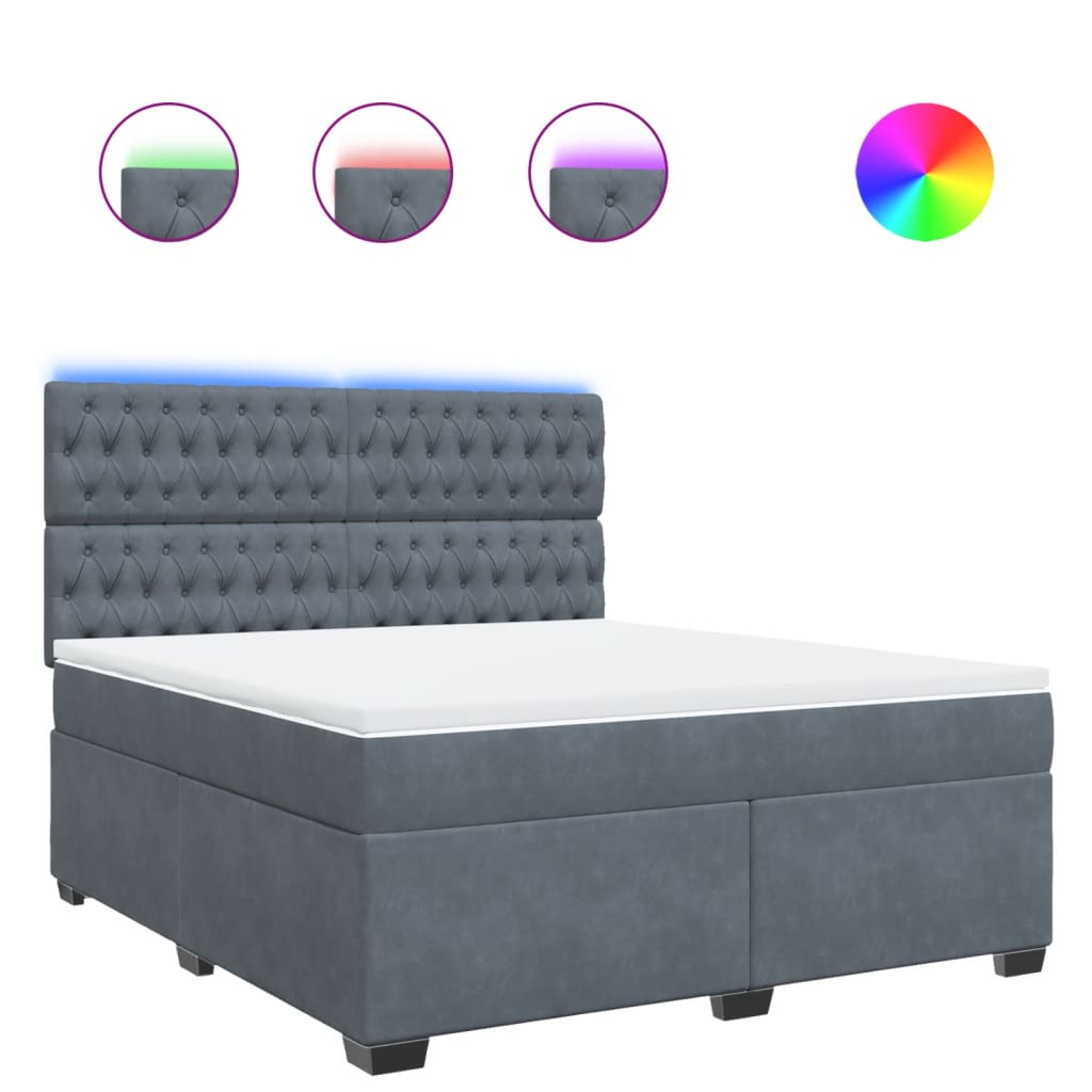 vidaXL Κρεβάτι Boxspring με Στρώμα Σκούρο Γκρι 180x200 εκ. Βελούδινο