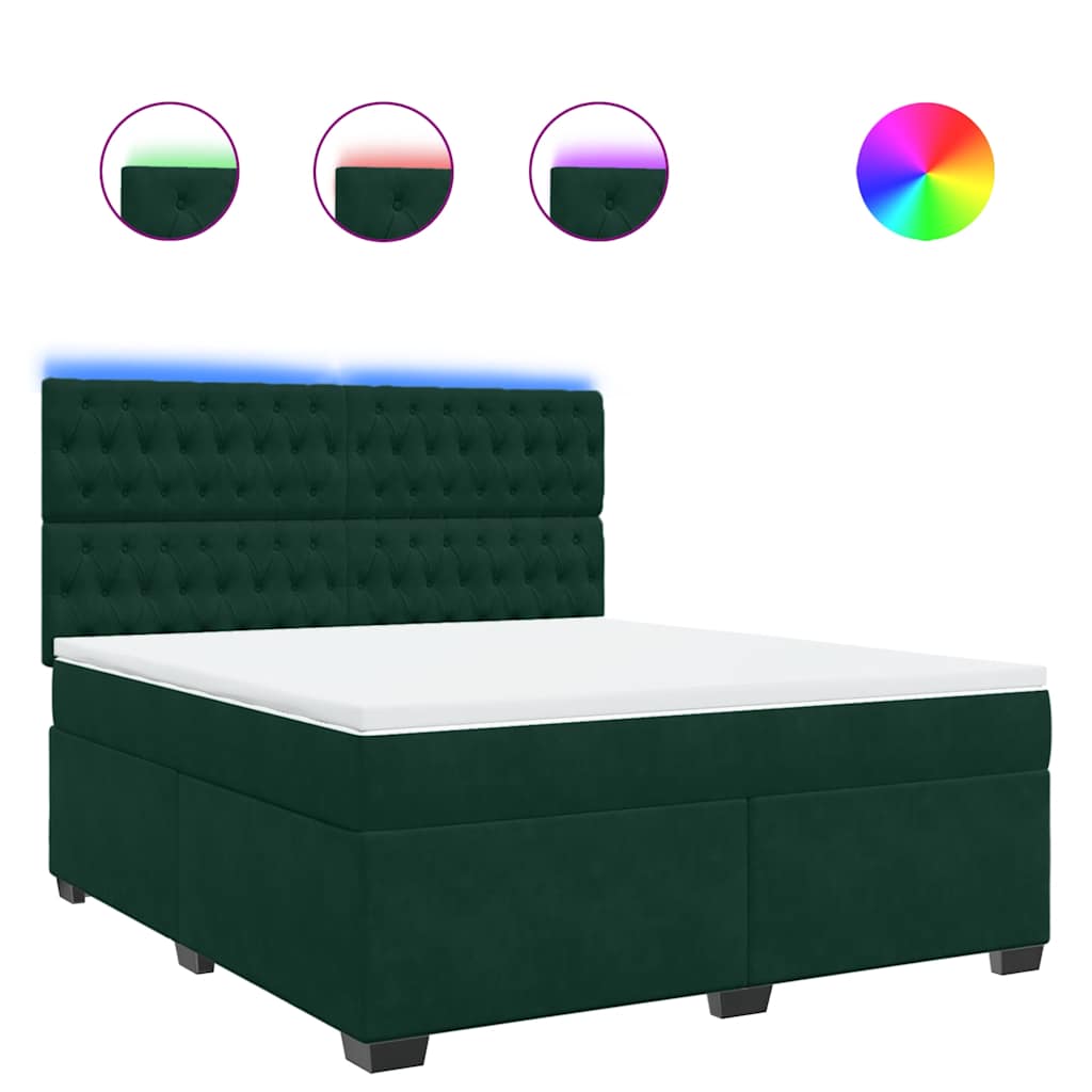 vidaXL Κρεβάτι Boxspring με Στρώμα Σκούρο Πράσινο 180x200εκ. Βελούδινο