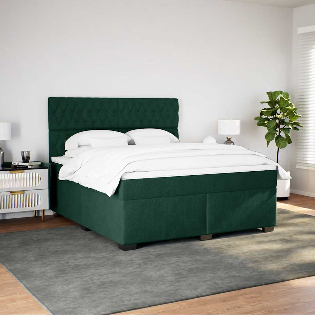 vidaXL Κρεβάτι Boxspring με Στρώμα Σκούρο Πράσινο 180x200εκ. Βελούδινο