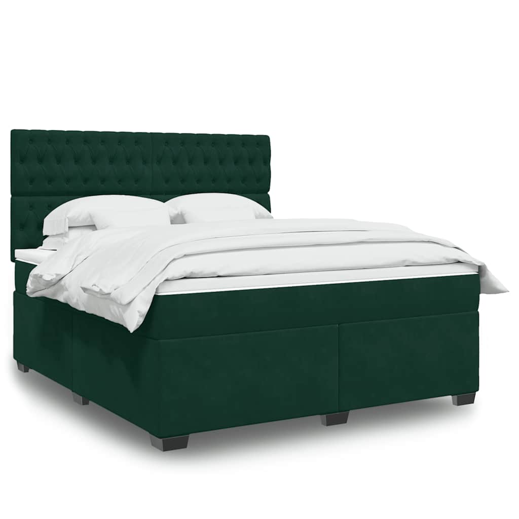 vidaXL Κρεβάτι Boxspring με Στρώμα Σκούρο Πράσινο 180x200εκ. Βελούδινο